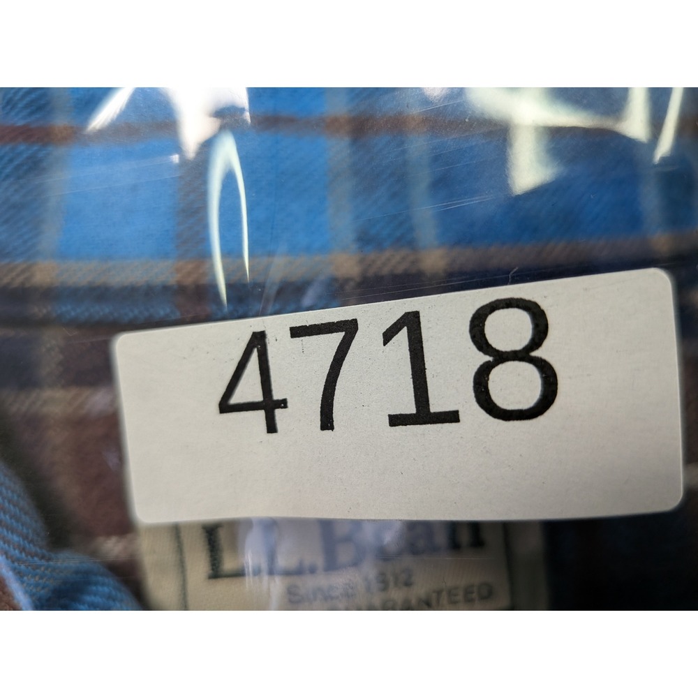 LL Bean Mens M Tall Flannel Shirt Traditional Fit Blue Brown Plaid Long Sleeve - Picture 10 of 10